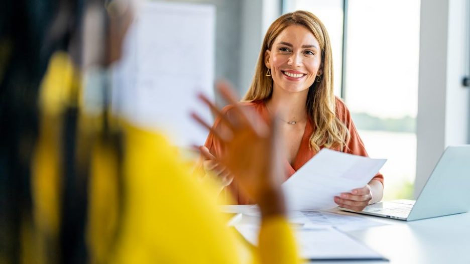 Adviser smiling during meeting