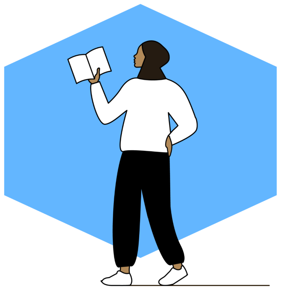 Money Mindshift woman reading blue shape